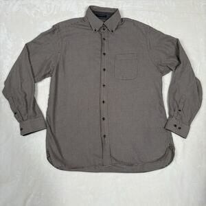 Paul Frederick Houndstooth Button Down Shirt Men's XLT Brown Cream Cotton